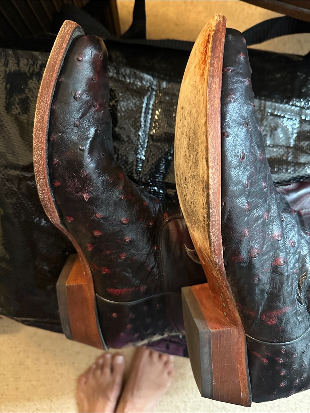 Nocona Black and Burgundy mens Cowboy Boots - Picture 9 of 10